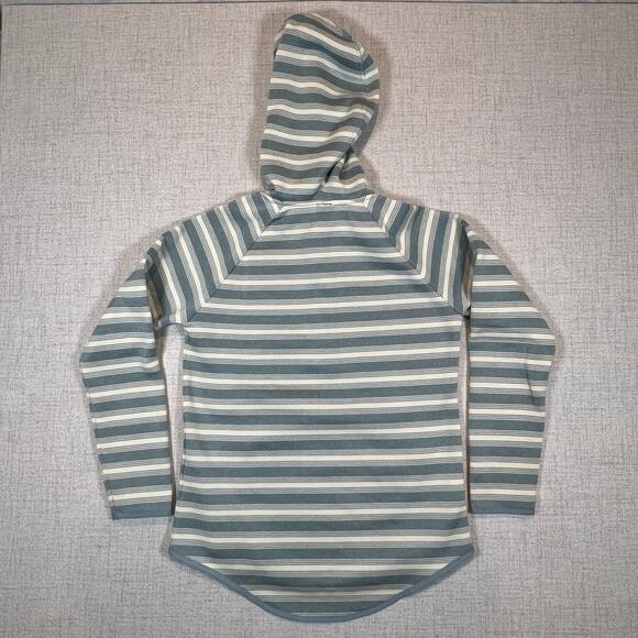 Eddie Bauer Striped Henley Hoodie Fleece Pullover Blue and White/Cream Women's S - Picture 2 of 8